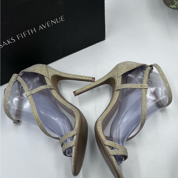 Saks Fifth Avenue Gold and Ankle Strap Stiletto Heels Size 8.5 M - Picture 5 of 16